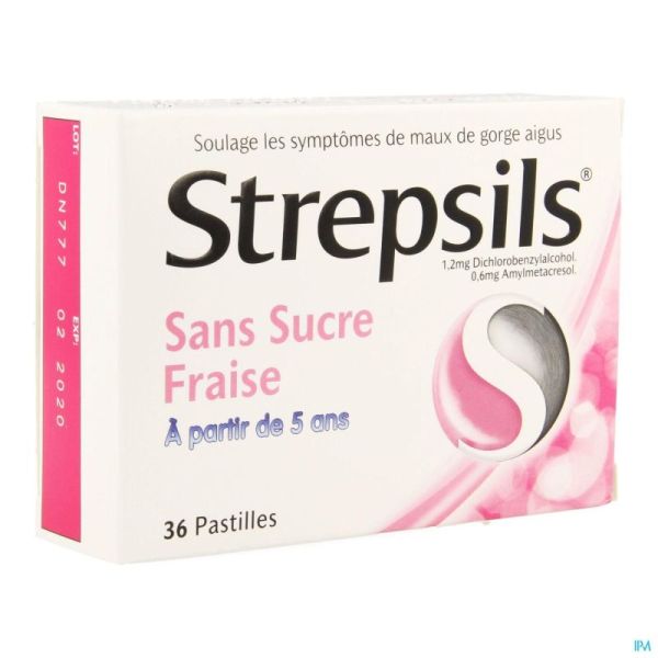 Strepsils S/sucre Fraise Past 36